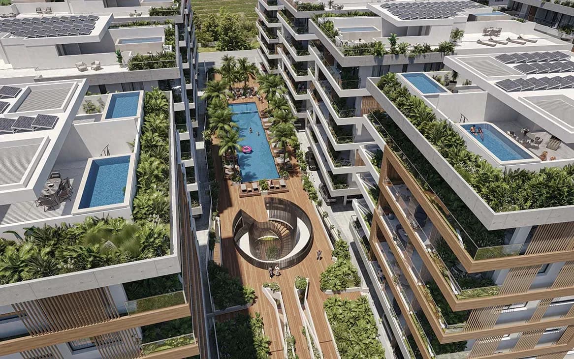 The roof gardens and rooftop pools at Luna Residences