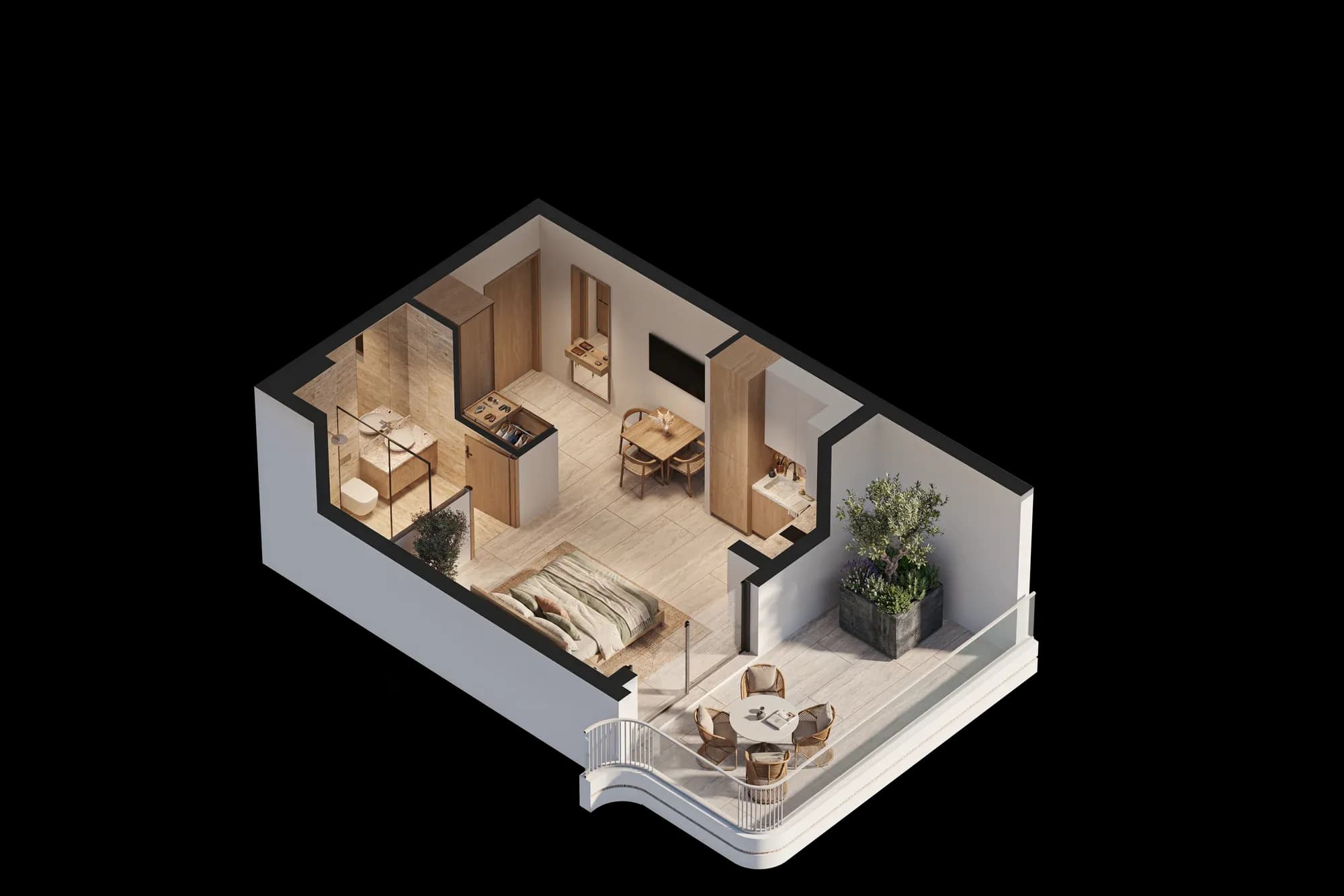 Apartment type A, Studio, Block B, Zin Residences